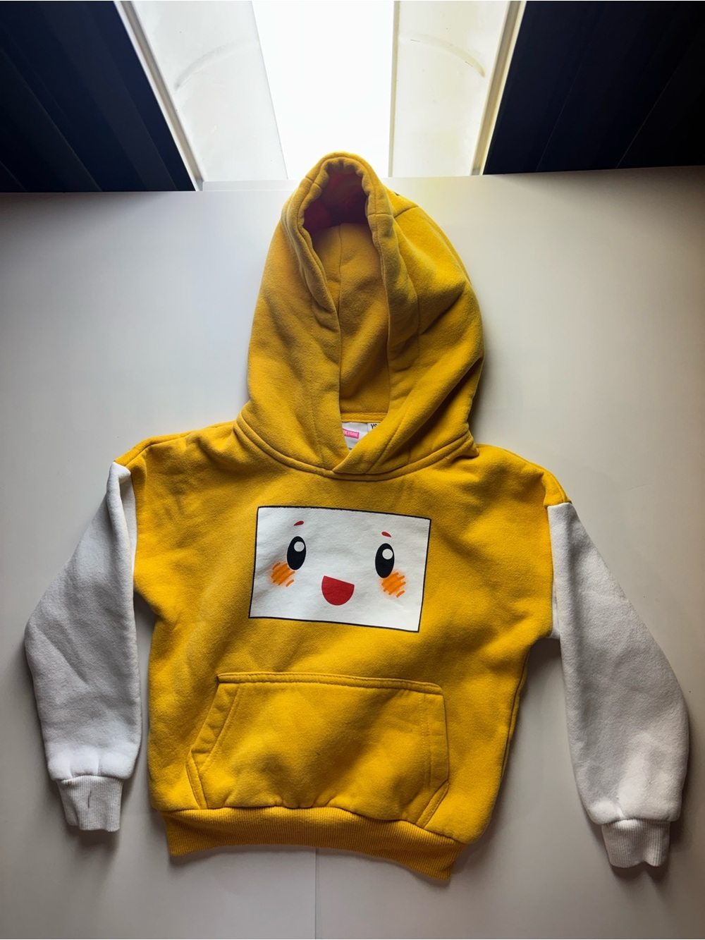 Lankybox Youth Small Yellow Hoodie with White Sleeves and Smiley Face